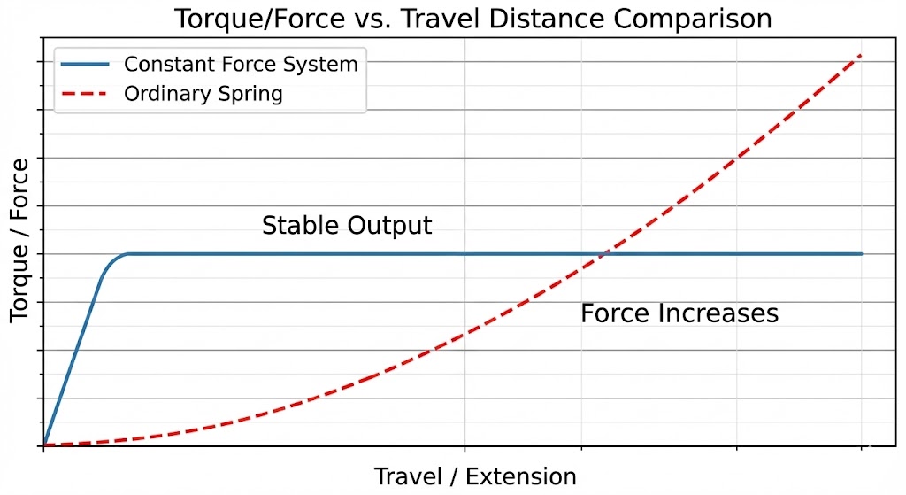 Torque force vs travel distance comparison